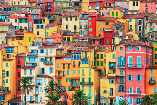 Colorful houses in old part of Menton, French Riviera, France photo