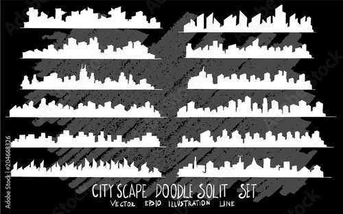 Hand drawn Sketch doodle vector line Cityscape element icon set on Chalkboard eps10