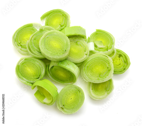 Sliced Leeks on white background