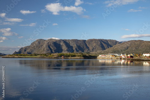 Blue sky and calm weather over mountain Mosfjellet in Great hike to Mofjellet in Northern Norway 