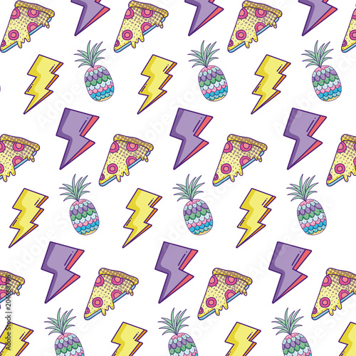 thunders with pineapple and pizza food background