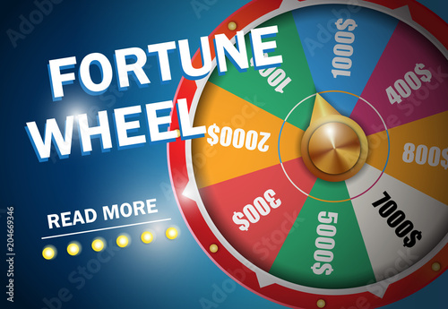 Fortune wheel inscription on blue background. Casino business advertising design. For posters, banners, leaflets and brochures.