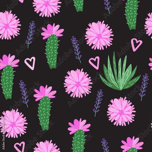 Vector Cactus with flowers pattern.