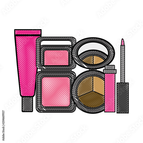 shelf with accessories female make up vector illustration design