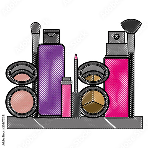 shelf with accessories female make up vector illustration design