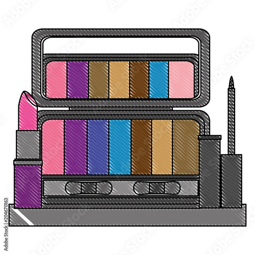 palette eyeshadows with eyeliner and lip in shelf femenine make up vector illustration design