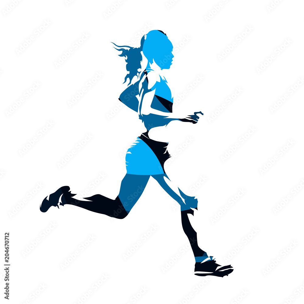 Fototapeta premium Running woman, abstract blue vector silhouette