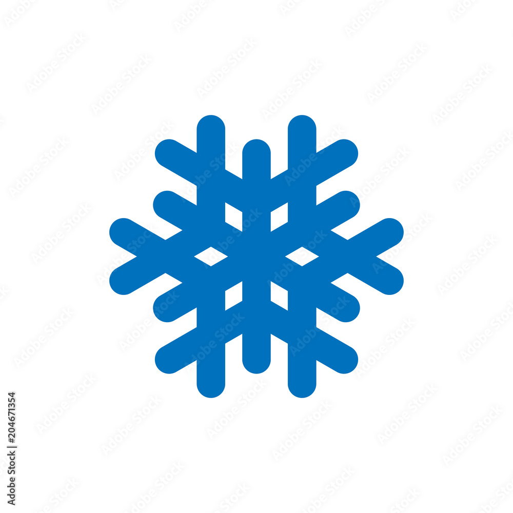 Snowflake sign. Blue Snowflake icon isolated on white background. Snow flake silhouette. Symbol of snow, holiday, cold weather, frost. Winter design element. Vector illustration Snowflake sign. Blue Snowflake icon isolated on white background. Snow flake silhouette. Symbol of snow, holiday, cold weather, frost. Winter design element. Vector illustration