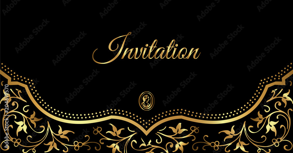 Invitation card design - luxury black and gold vintage style - obrazy, fototapety, plakaty 