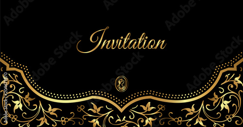 Invitation card design - luxury black and gold vintage style