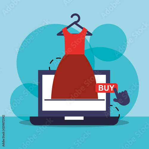 laptop cliking dress clothes women buy online commerce vector illustration photo