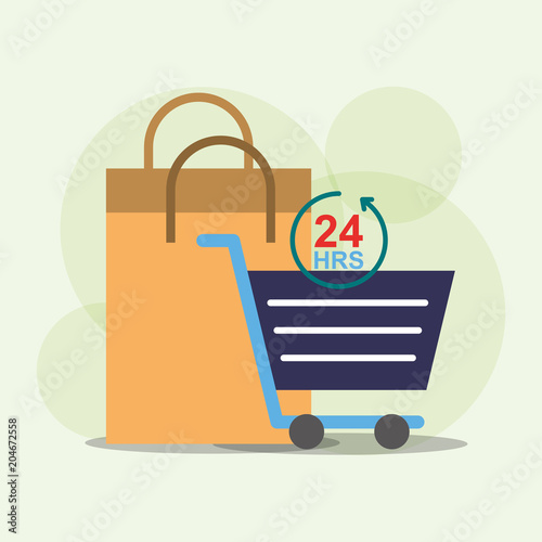 shopping cart bag gift 24 hours servive online vector illustration photo