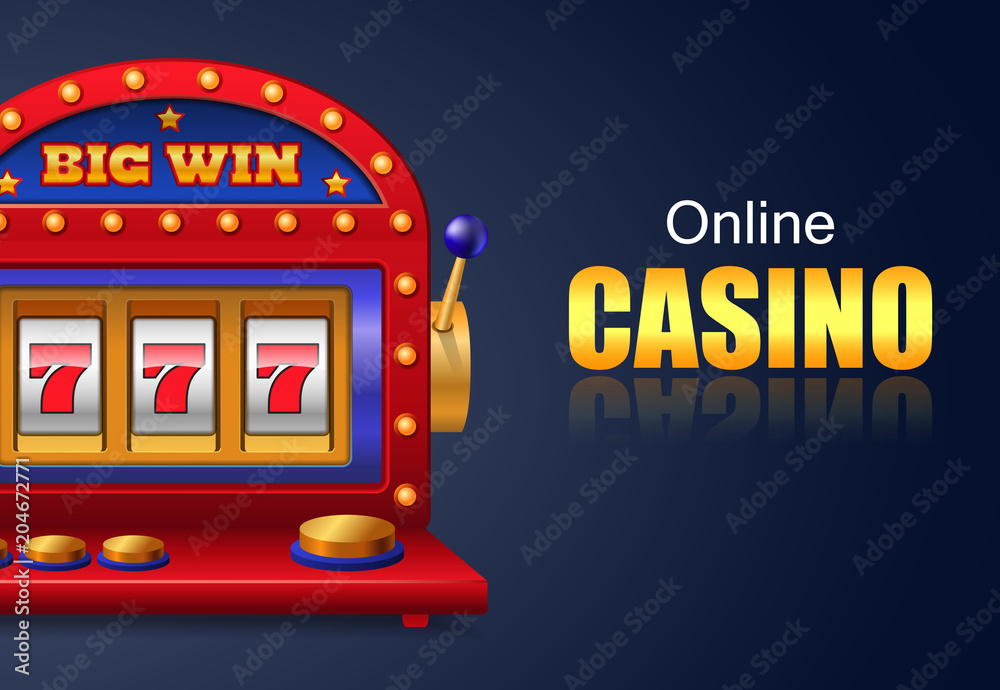 Online casino and big win lettering, lucky seven slot machine. Casino  business advertising design. For posters, banners, leaflets and brochures.  Stock Vector | Adobe Stock