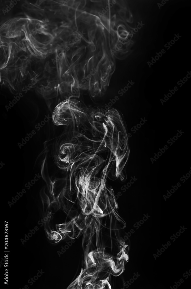 abstract fragment movement of burn white smoke on black background.
