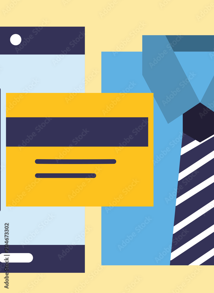 smartphone bank card and shirt clothes vector illustration smartphone bank card and shirt clothes vector illustration