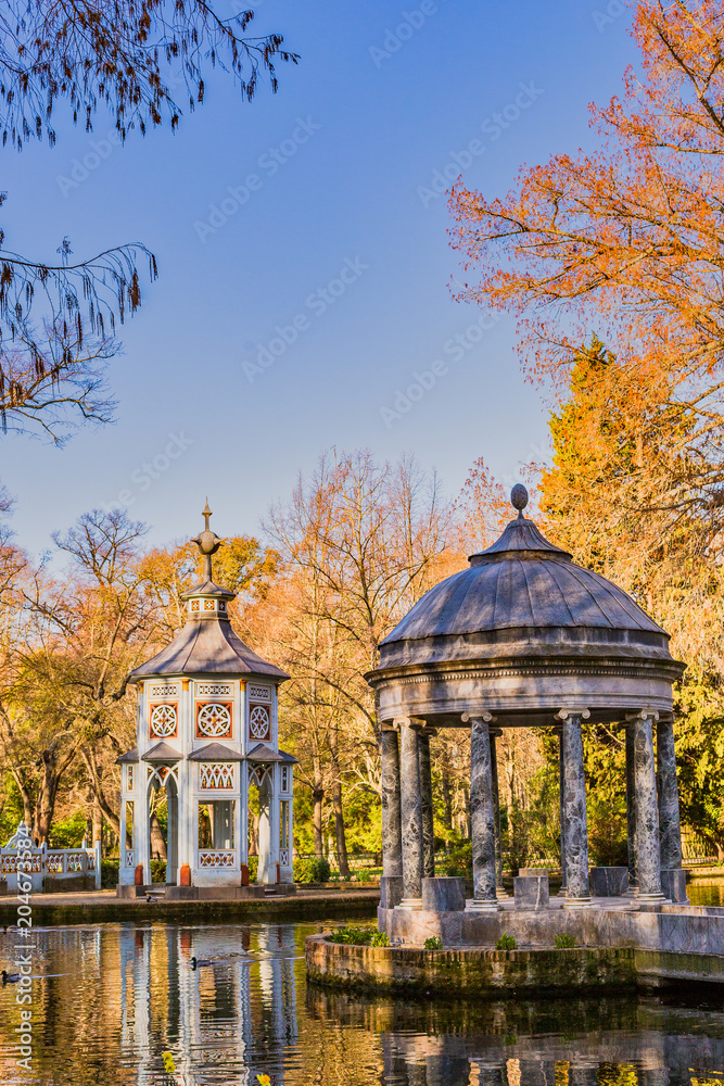 Gardens of Aranjuez. Estanque de los Chinescos near the Royal Palace.  Madrid city Spain. the gardens  are near the  palace of the king in Madrid. it is a beautiful place to do toursim and travel in a