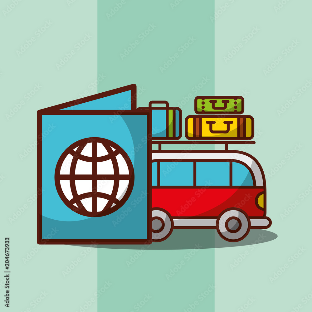 van car travel baggage on roof passport vector illustration van car travel baggage on roof passport vector illustration