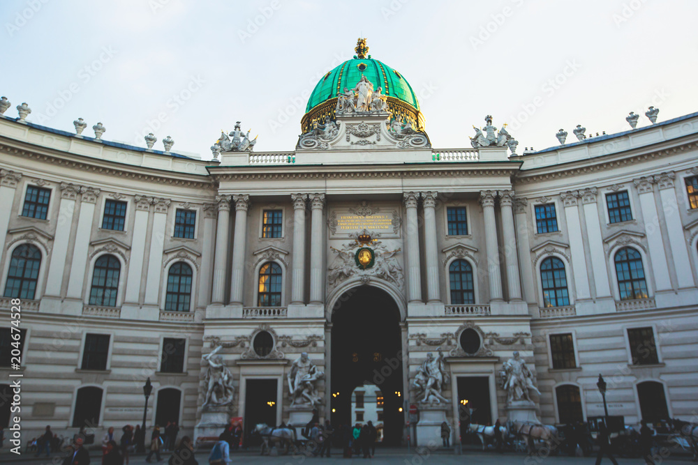 Fototapeta premium View of Hofburg imperial palace facade exterior with Heldenplatz, Vienna Old Town Historic Center, Austria