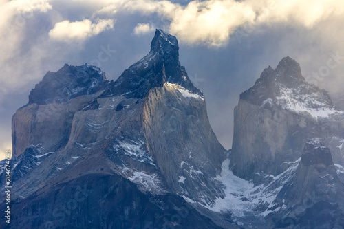 Close up of the mountain range of Torres del Paine