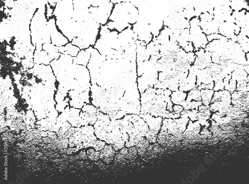 Abstract grunge overlay black and white distressed texture vector image cracked damaged concrete wall surface.