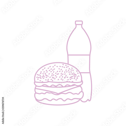 Burger and bottle of soda water.