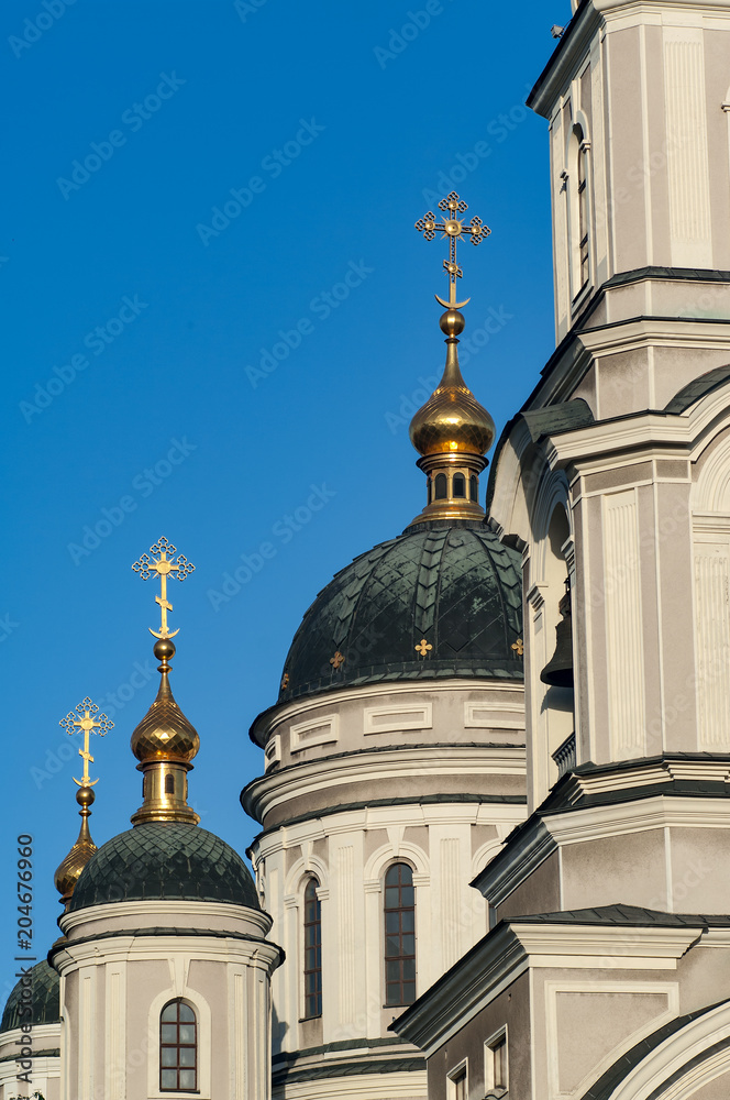 Domes of the Russian Orthodox Church close-up.