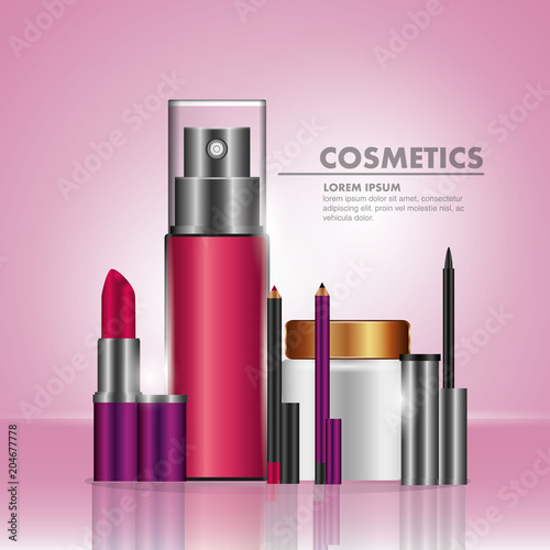 cosmetic makeup products fashion set vector illustration