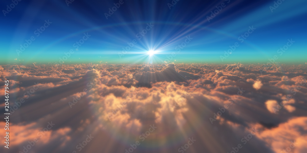 fly in above clouds sun ray