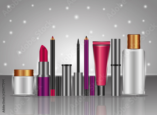 cosmetic makeup products fashion set vector illustration