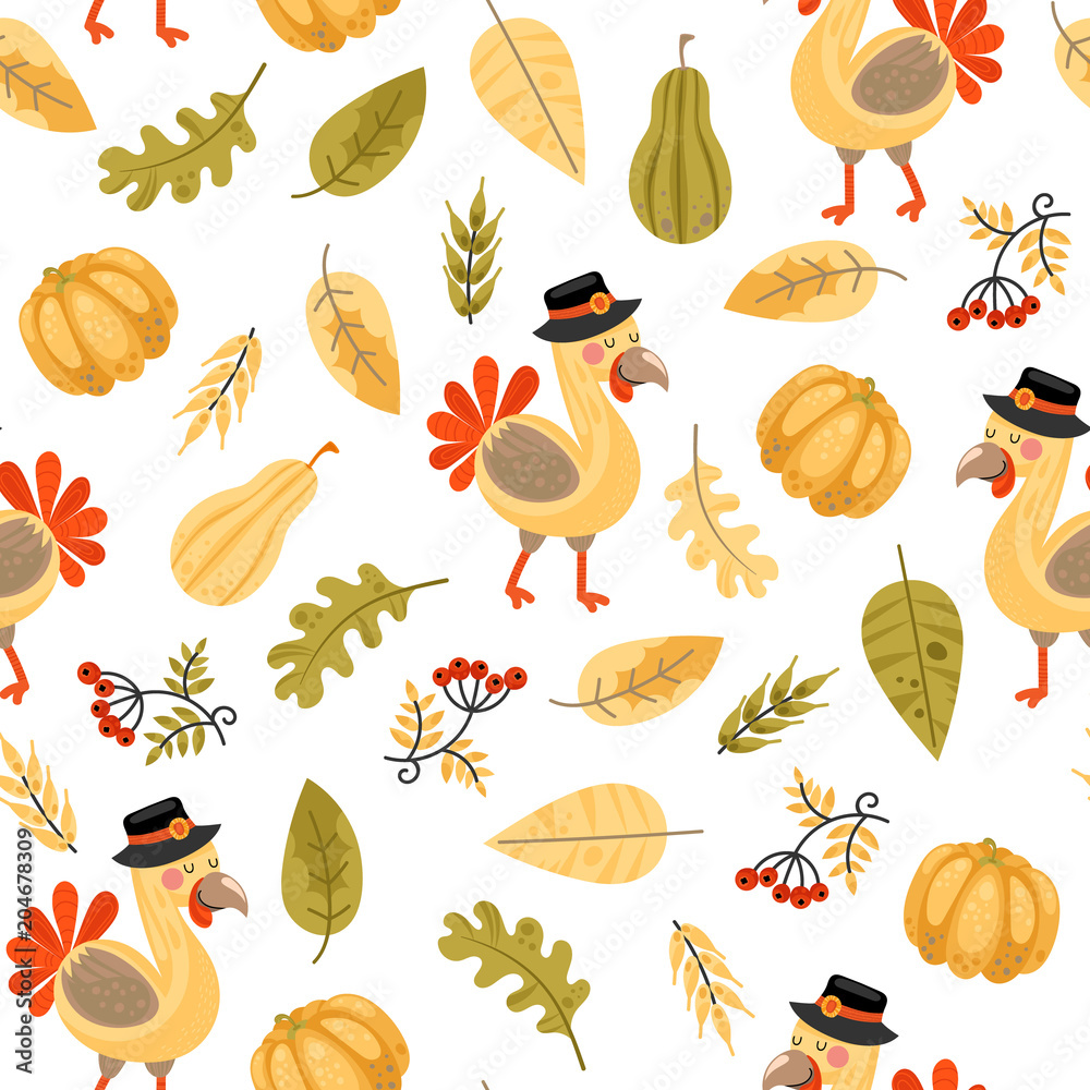 Funny seamless pattern with cartoon turkey Funny seamless pattern with cartoon turkey