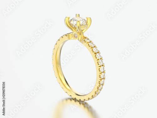 3D illustration gold engagement wedding diamond ring