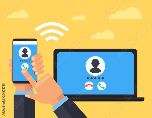 VoIP online wifi communication modern technology concept icon. Vector flat cartoon isolated graphic design illustration