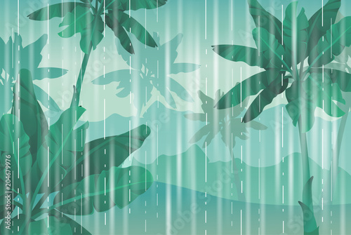 Rain in the jungle. Vector illustration.