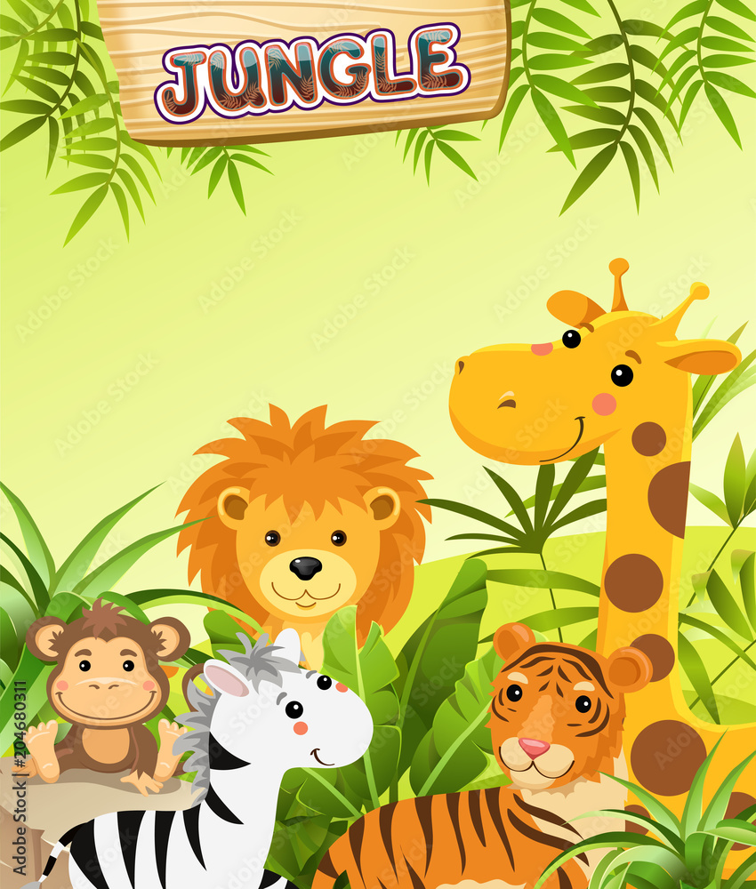 Naklejka premium Animals in the jungle. Vector illustration.
