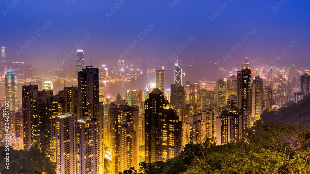 From sunset to night,the splendid view of sea and city, Hong Kong, China From sunset to night,the splendid view of sea and city, Hong Kong, China
