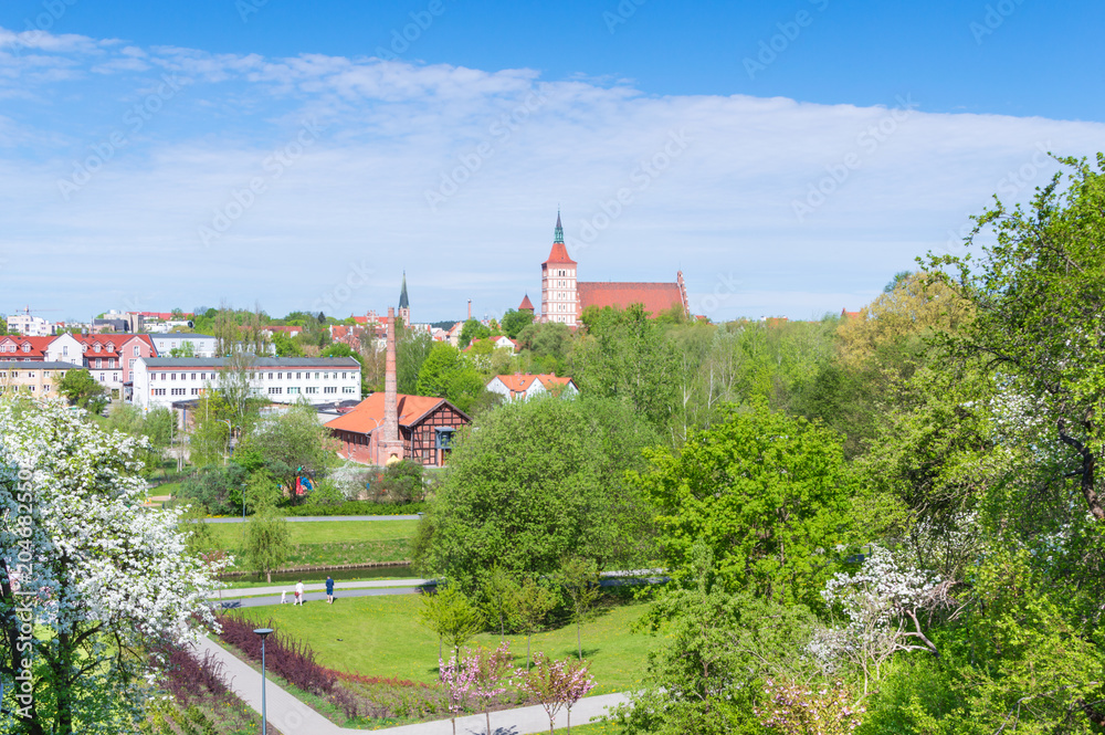 View for Olsztyn city and central park.
