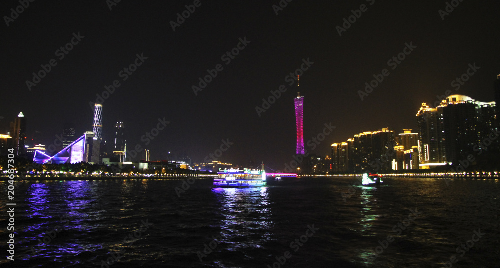 Canton tower in the night at Pearl river Canton tower in the night at Pearl river