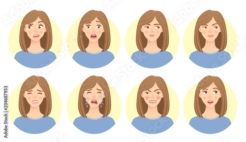emotions of womans face set
