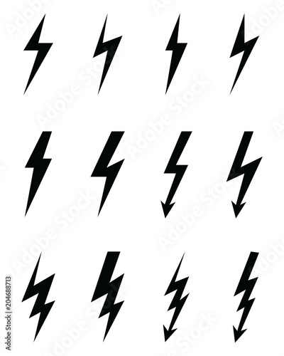 Thunder and bolt lighting flash icons on a white background