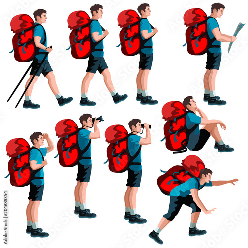 Set of isolated hiker figures