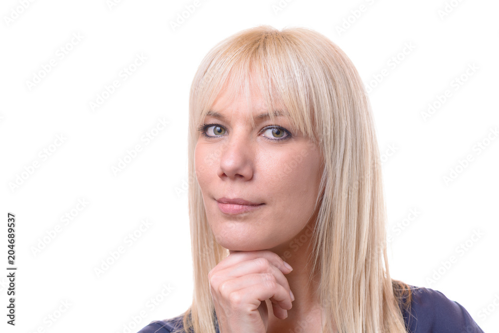 Thoughtful woman looking at the camera Thoughtful woman looking at the camera