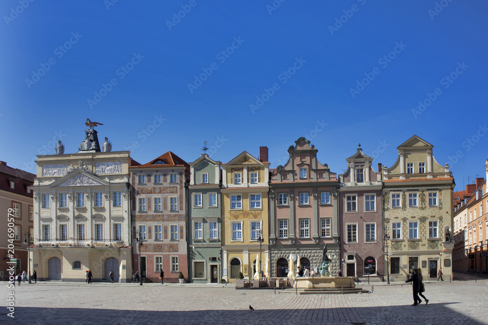 Row of colorful old houses in the historical town square