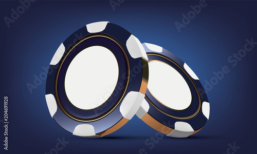 Casino poker chips. Casino game 3D chips. Online casino logo or banner. Blue realistic chip. Gambling concept, poker mobile app icon