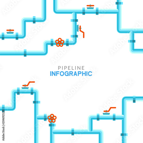 Pipeline infographic. Oil, water or gas flat valve vector design. Pipeline construction isolated