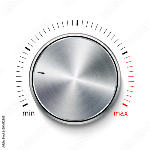 Volume button metal texture steel chrome. Music knob sound level. Sound panel tuner interface