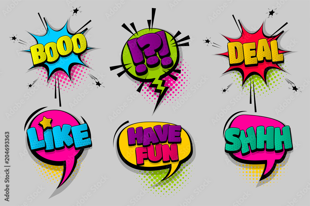 Boo shh have fun like pop set hand drawn pictures effects template ...