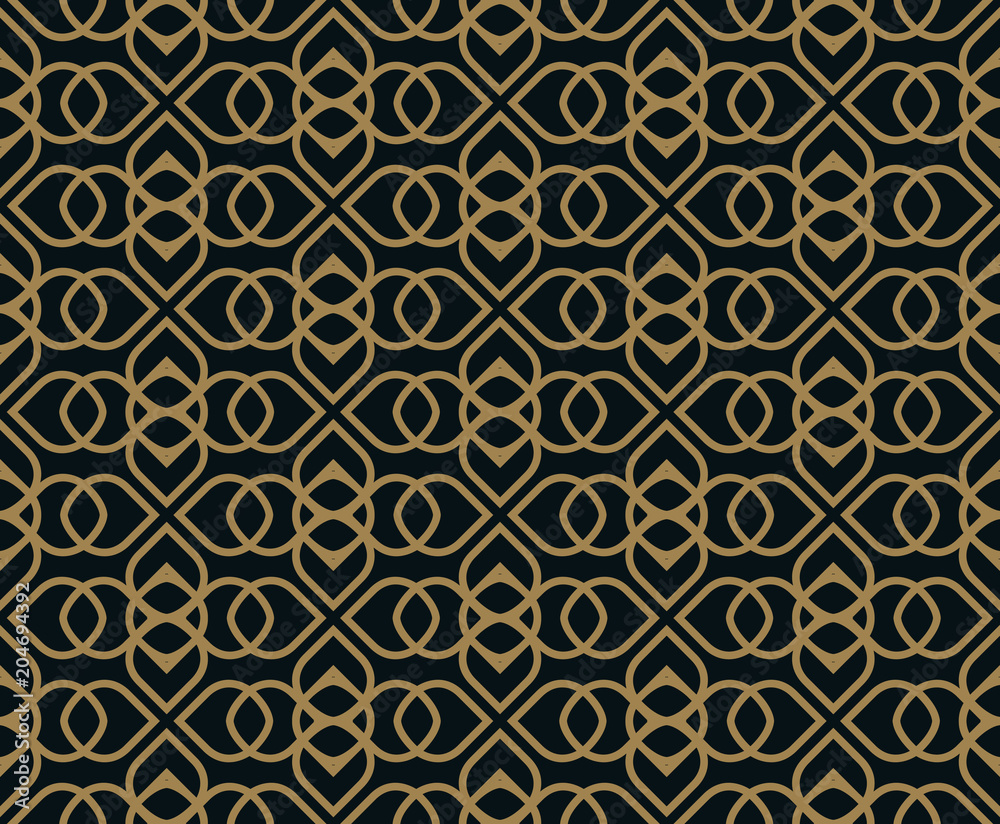 Seamless pattern of intersecting thin gold lines on black background. Abstract seamless ornament. Seamless pattern of intersecting thin gold lines on black background. Abstract seamless ornament.