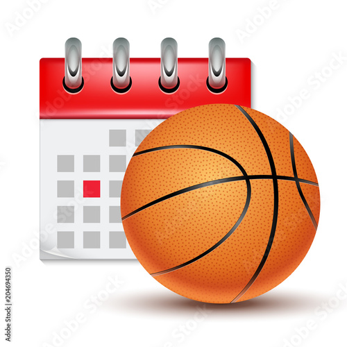 Sport calendar and basketball realistic. Month date schedule competition event. Basketball calendar icon