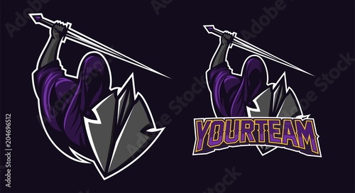 grim reaper holding sword and shield esport gaming mascot logo template