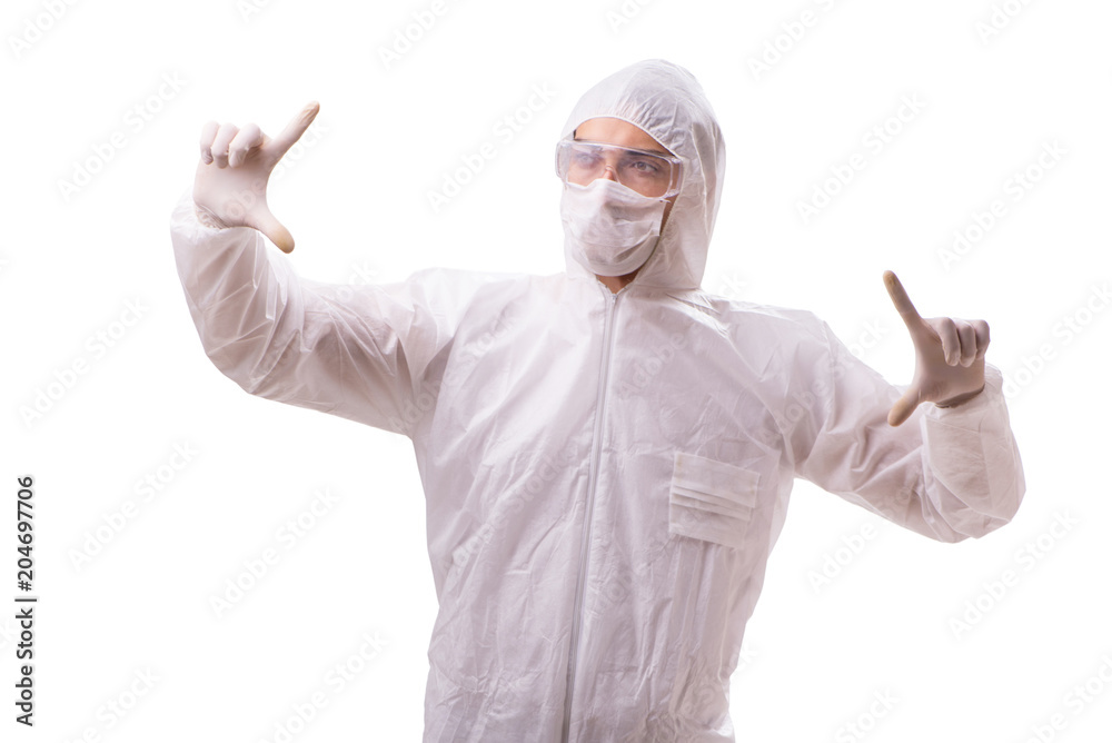 Man in protective suit isolated on white background Man in protective suit isolated on white background